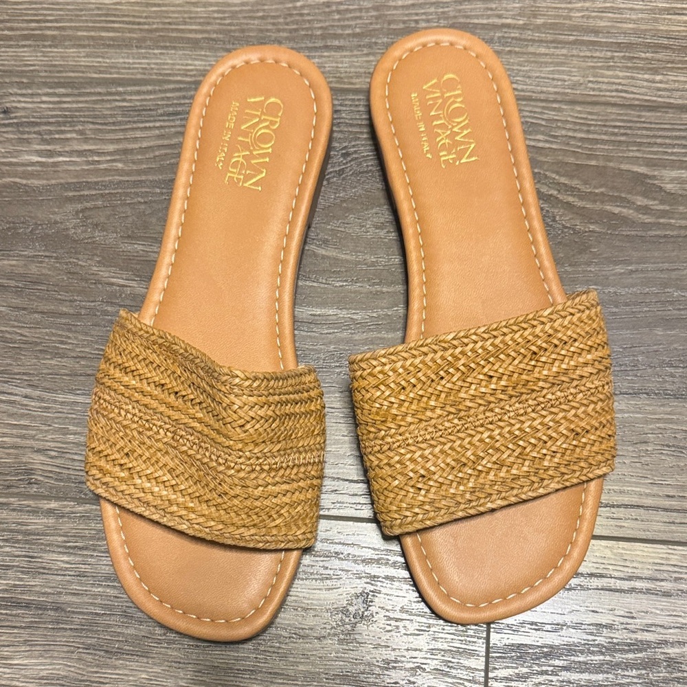 Crown Vintage Tan Braided Slide Sandals with Woven Strap